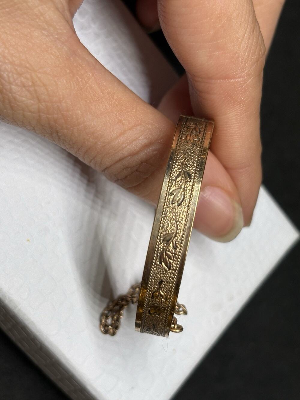 Antique Victorian Baby Gold Filled Hinged Bangle Bracelet Engraved Safety Chain